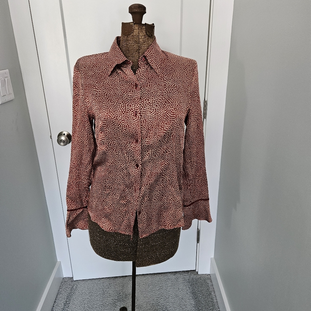 Stylish Red and White Button-Up Blouse